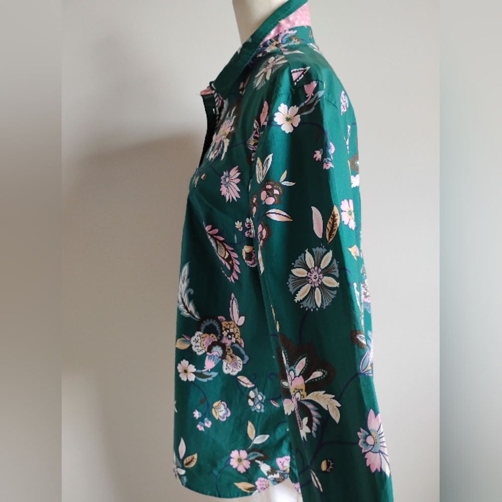 Talbots Petite Cotton Button Down Shirt Green Pink Paisley Floral Colorful  XLP - Picture 8 of 16